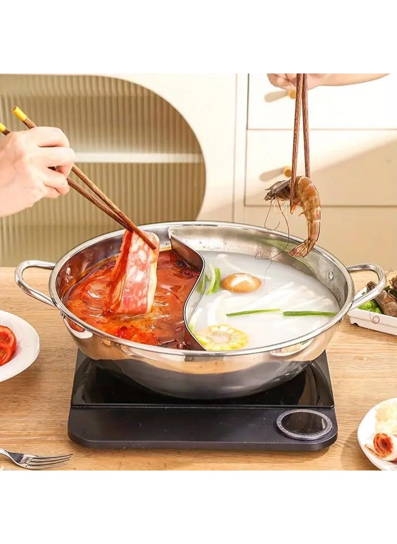 Mugath Steel Hot Pot with Divider Shabu Shabu Pot with Glass Lid Hot Pot SetHot Pot with DividerHot Pots Food Grade Stainless Steel Chinese Dual Sided Pot Set for Induction Cooktop Gas Stove
