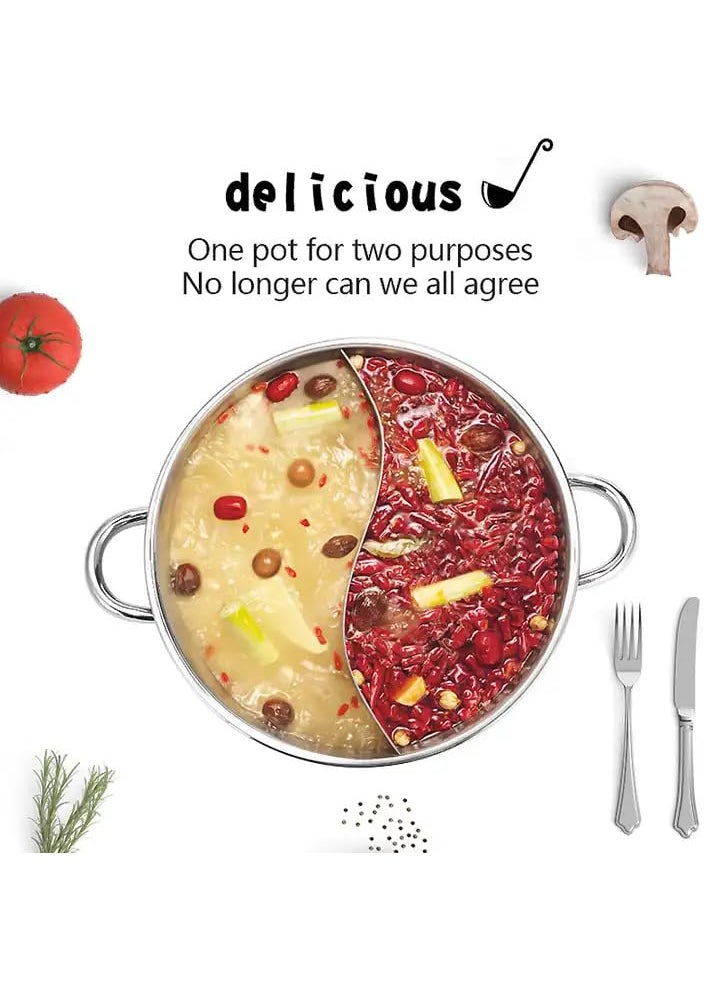 Mugath Steel Hot Pot with Divider Shabu Shabu Pot with Glass Lid Hot Pot SetHot Pot with DividerHot Pots Food Grade Stainless Steel Chinese Dual Sided Pot Set for Induction Cooktop Gas Stove