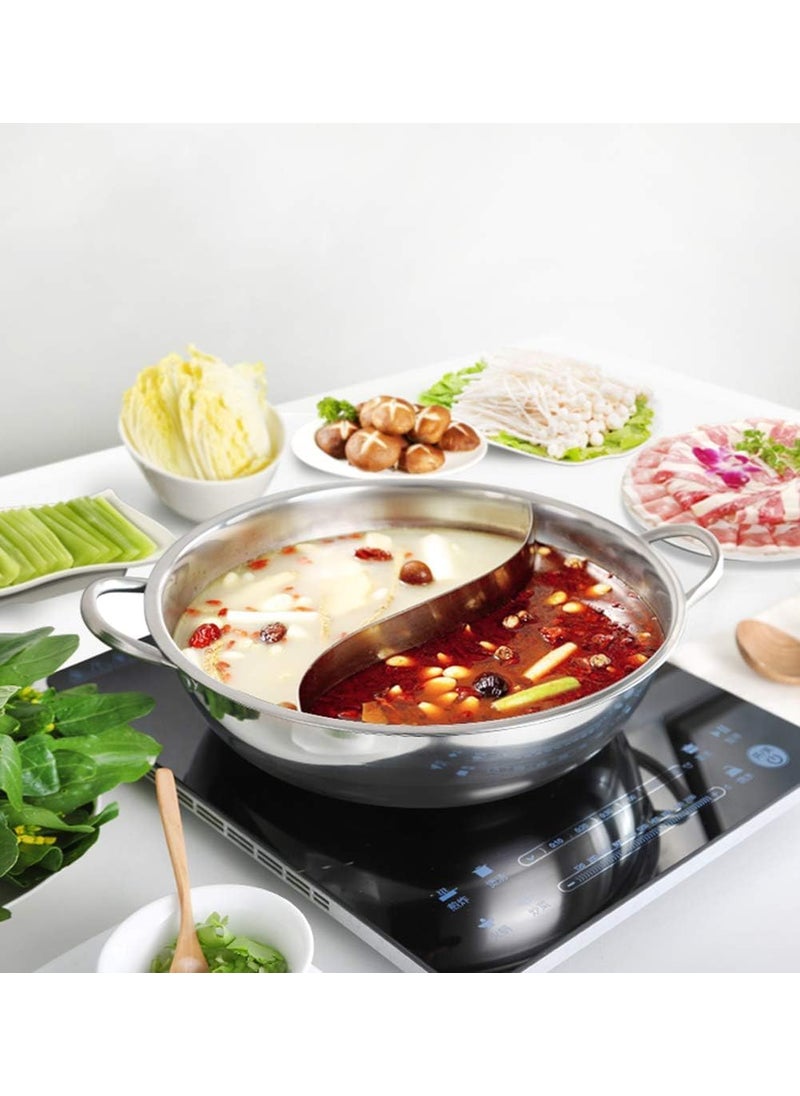Ketumal Steel Shabu Shabu Hot Pot Pot with Divider for Induction Cooktop Gas StoveTabletop TwoMeal Pot Enjoying Two Flavors at The Same TimeSoup PotWok pan 30cm with Cover