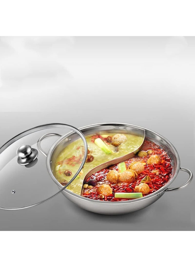 Ketumal Steel Shabu Shabu Hot Pot Pot with Divider for Induction Cooktop Gas StoveTabletop TwoMeal Pot Enjoying Two Flavors at The Same TimeSoup PotWok pan 30cm with Cover
