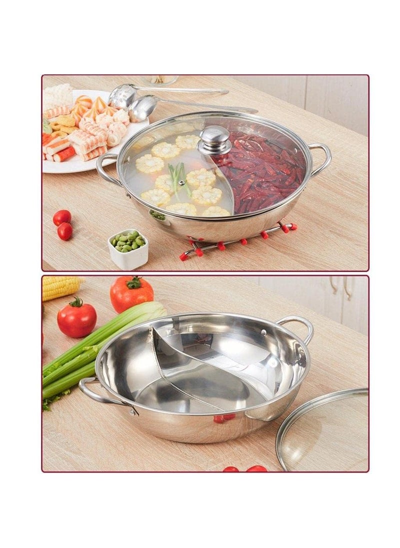 Ketumal Steel Shabu Shabu Hot Pot Pot with Divider for Induction Cooktop Gas StoveTabletop TwoMeal Pot Enjoying Two Flavors at The Same TimeSoup PotWok pan 30cm with Cover