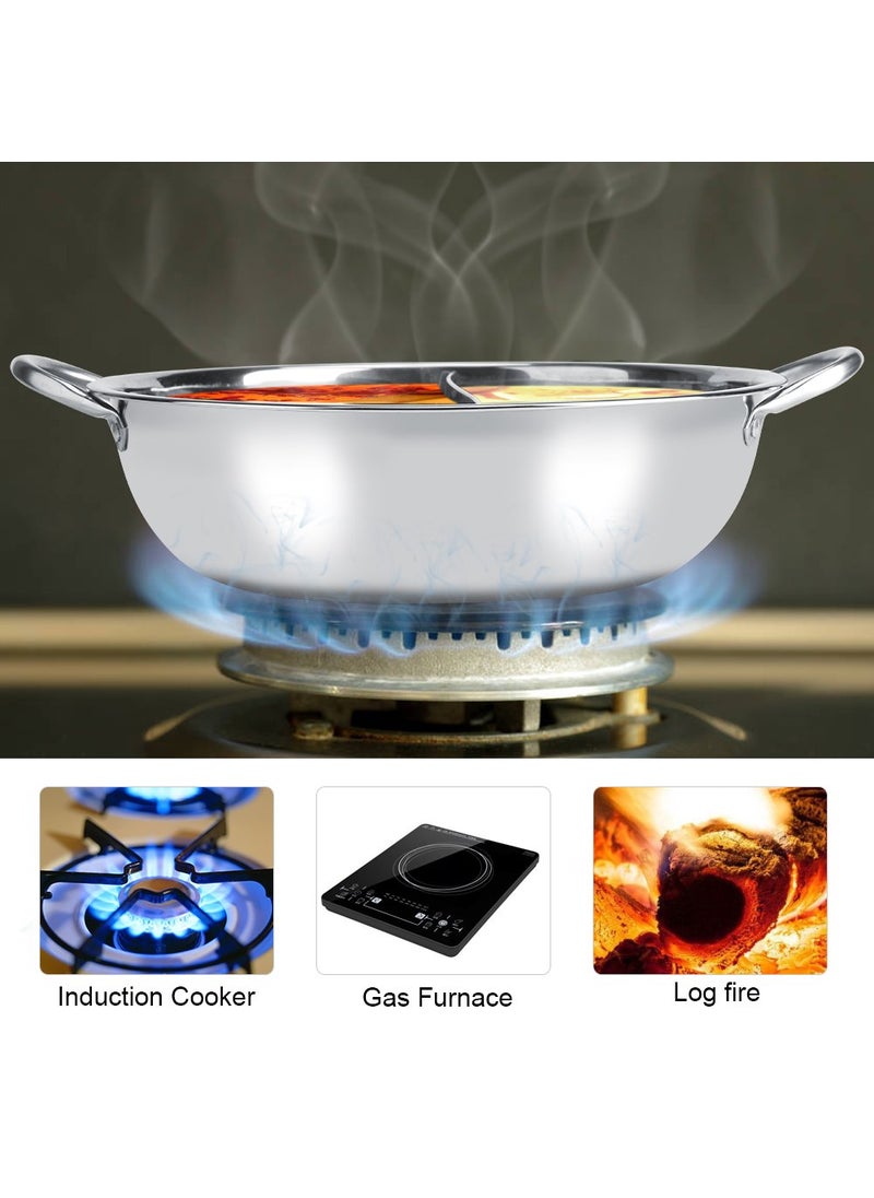 Mugath 304 Stainless Steel Hot Pot with Divider Pot with Glass Lid Food Grade Steel Hot Pot with Divider and Glass Lid Perfect for Shabu Shabu MultiPurpose Steel Cooking Pot
