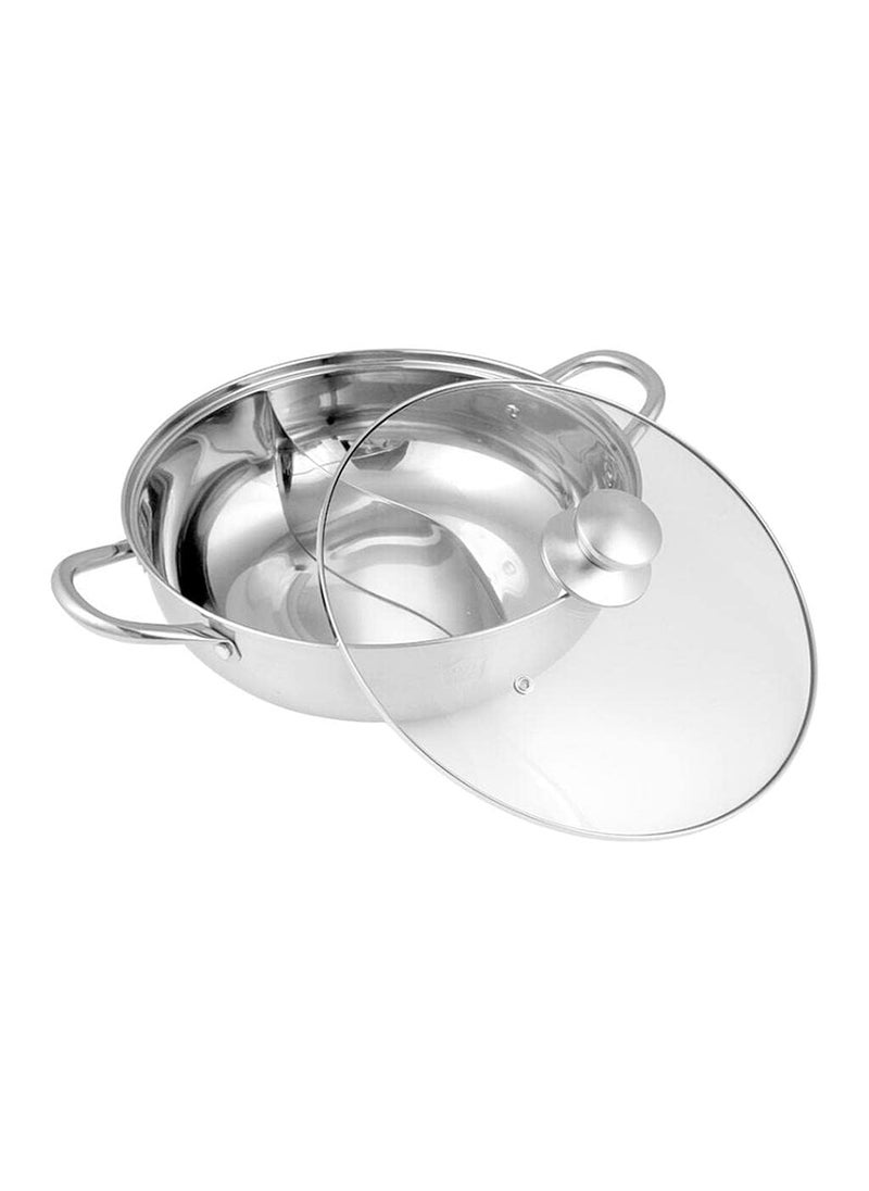 Mugath 304 Stainless Steel Hot Pot with Divider Pot with Glass Lid Food Grade Steel Hot Pot with Divider and Glass Lid Perfect for Shabu Shabu MultiPurpose Steel Cooking Pot