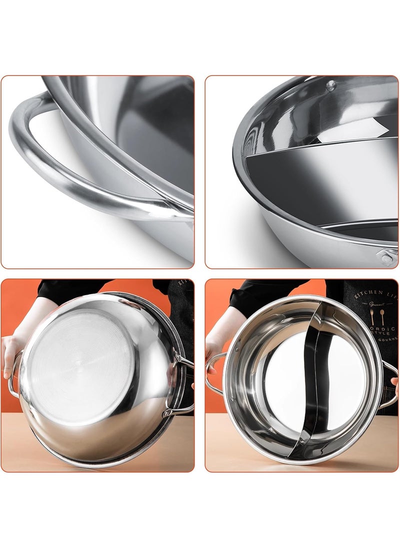 Mugath 304 Stainless Steel Hot Pot with Divider Pot with Glass Lid Food Grade Steel Hot Pot with Divider and Glass Lid Perfect for Shabu Shabu MultiPurpose Steel Cooking Pot
