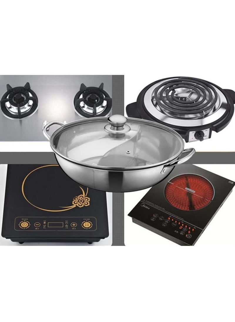 Mugath 304 Stainless Steel Hot Pot with Divider Pot with Glass Lid Food Grade Steel Hot Pot with Divider and Glass Lid Perfect for Shabu Shabu MultiPurpose Steel Cooking Pot