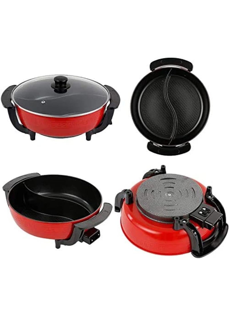 Ketumal Barbecue Integrated Hotpot Shabu Soup Hot Pot Divided Electric Mandarin Duck Nonstick Round Chafing Dish Chinese Fondue Cooking Fry Pan