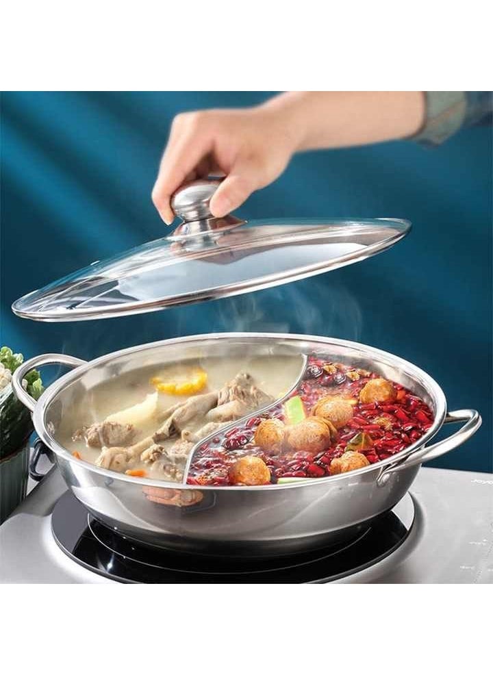 Ketumal Hot Pot30 cm Thick Stainless Steel Hot PotHousehold Easy Clean NonStick Soup Pot 5L Large Capacity Kitchen Cooking Toolwith Glass Lid