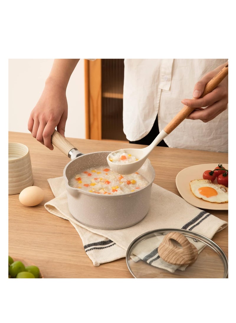 Saucepan with Lid 16cm/1.5L, Nonstick Milk Pan for Induction, Gas and Electric Hobs, Small Cooking Pot with Pour Spout