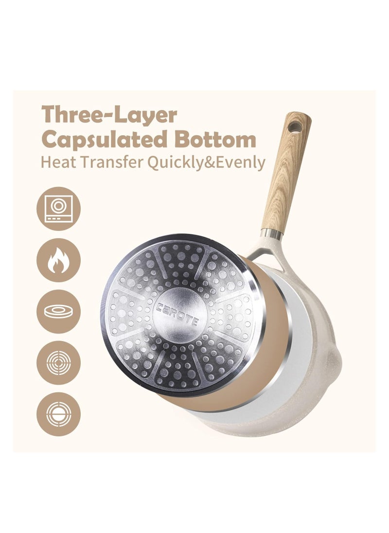 Saucepan with Lid 16cm/1.5L, Nonstick Milk Pan for Induction, Gas and Electric Hobs, Small Cooking Pot with Pour Spout