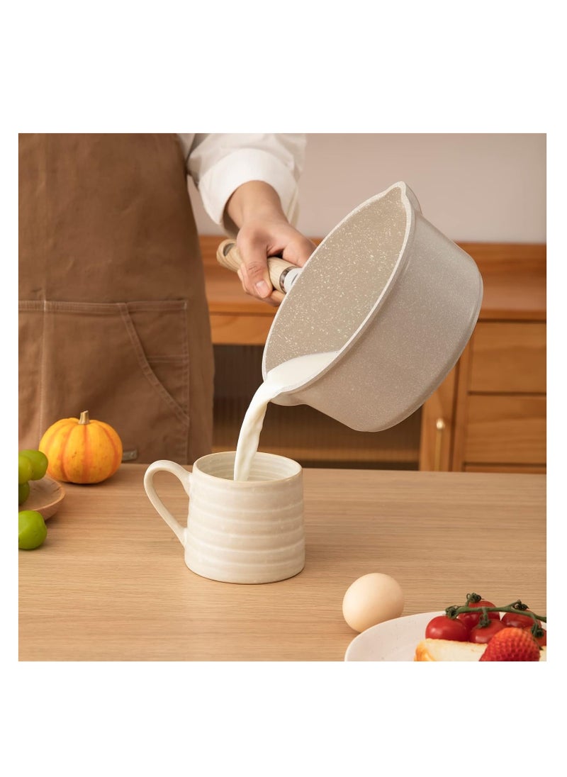 Saucepan with Lid 16cm/1.5L, Nonstick Milk Pan for Induction, Gas and Electric Hobs, Small Cooking Pot with Pour Spout