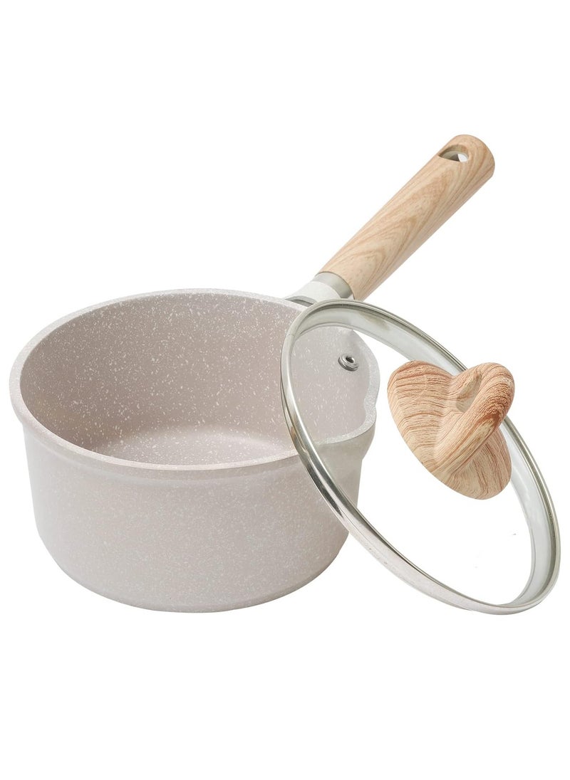 Saucepan with Lid 16cm/1.5L, Nonstick Milk Pan for Induction, Gas and Electric Hobs, Small Cooking Pot with Pour Spout