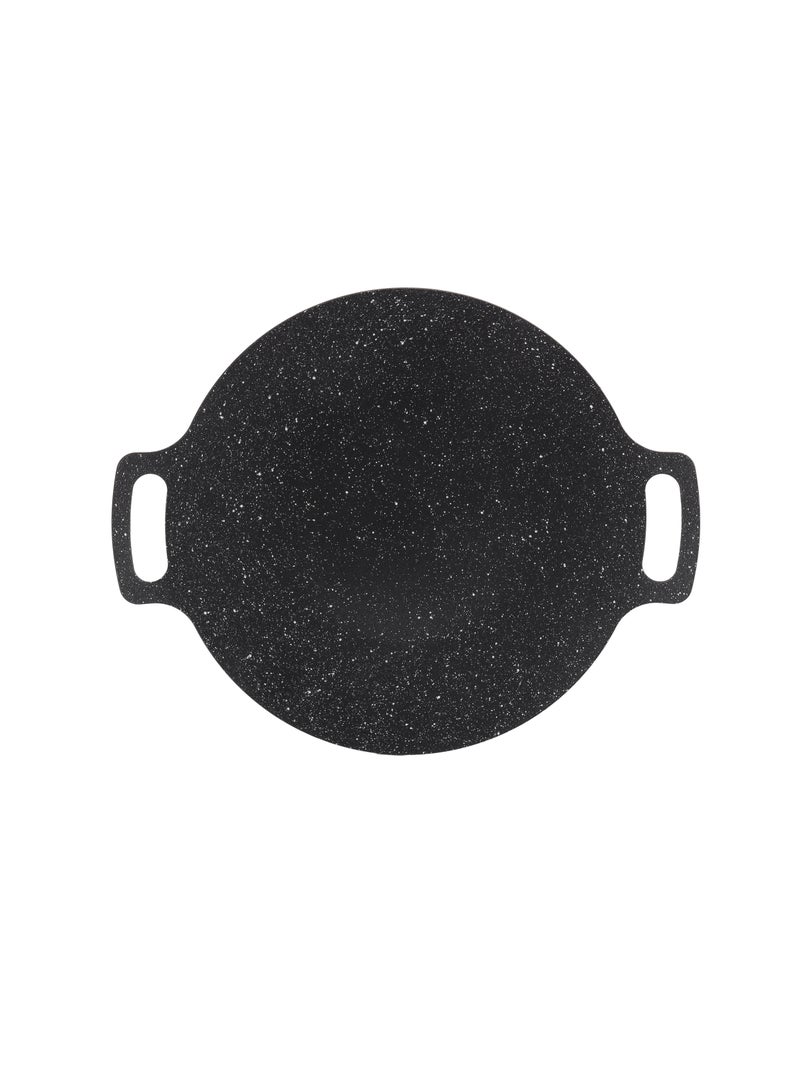 34 cm Deep Tawa- RF12507/ Aluminum Body with Granite Non-Stick Coating, for Roti, Chapatti, Dosa, Tortilla, Crepe, Pancake, etc./ Multi-Purpose Flat Skillet Pan, Compatible with Induction, Hotplate, Halogen, Ceramic Gas Types, PFOA Free and PTFE Free/ Black Black Black