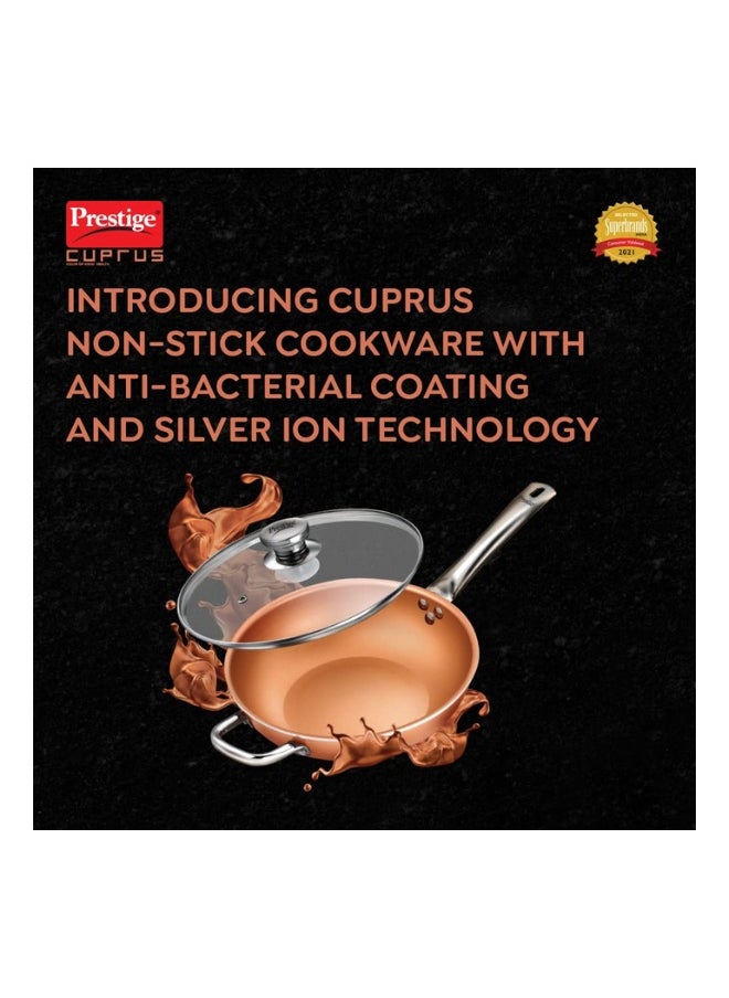 Prestige Cuprus Aluminium Non-Stick Kadai with Glass Lid – 24 cm | 2.5L Capacity | Gas & Induction Compatible | Metal Spoon Friendly | Copper Finish