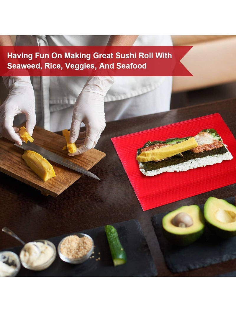 3 Pieces Kitchen Sushi Rolling Mat Non Stick Sushi Making Kit , Plastic Sushi Rolling Maker Homemade,,Durable Sushi Mat Roller for Home-Made DIY Sushi 8.27*9.16inch  (Red, Green and Blue)