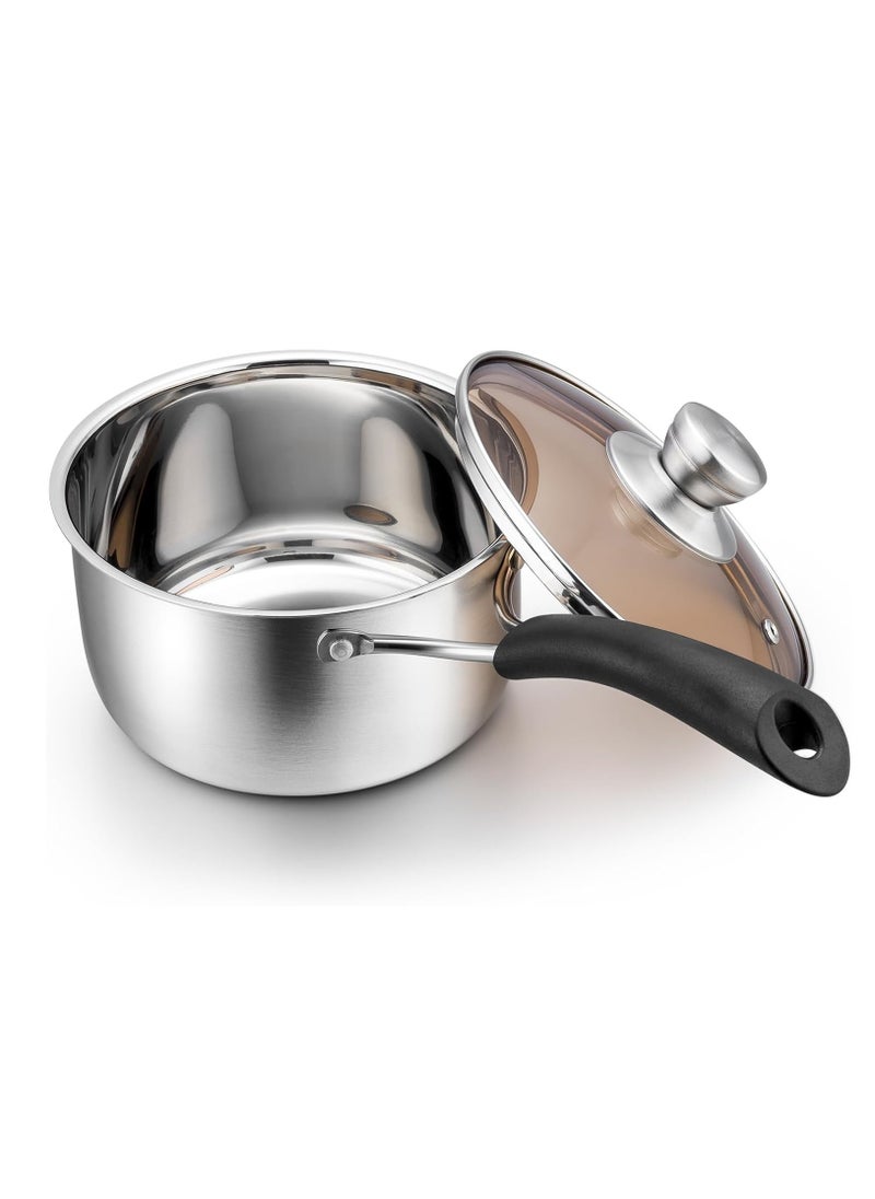 Saucepan with Lid, Sauce Cooking Pot Milk Pan Stainless Steel, Professional with Long Heatproof Handle for Home Kitchen Restaurant, Healthy  Non Toxic, Multi-use, Dishwasher Safe (16cm)