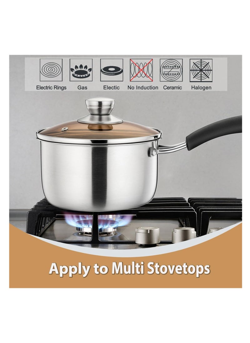Saucepan with Lid, Sauce Cooking Pot Milk Pan Stainless Steel, Professional with Long Heatproof Handle for Home Kitchen Restaurant, Healthy  Non Toxic, Multi-use, Dishwasher Safe (16cm)