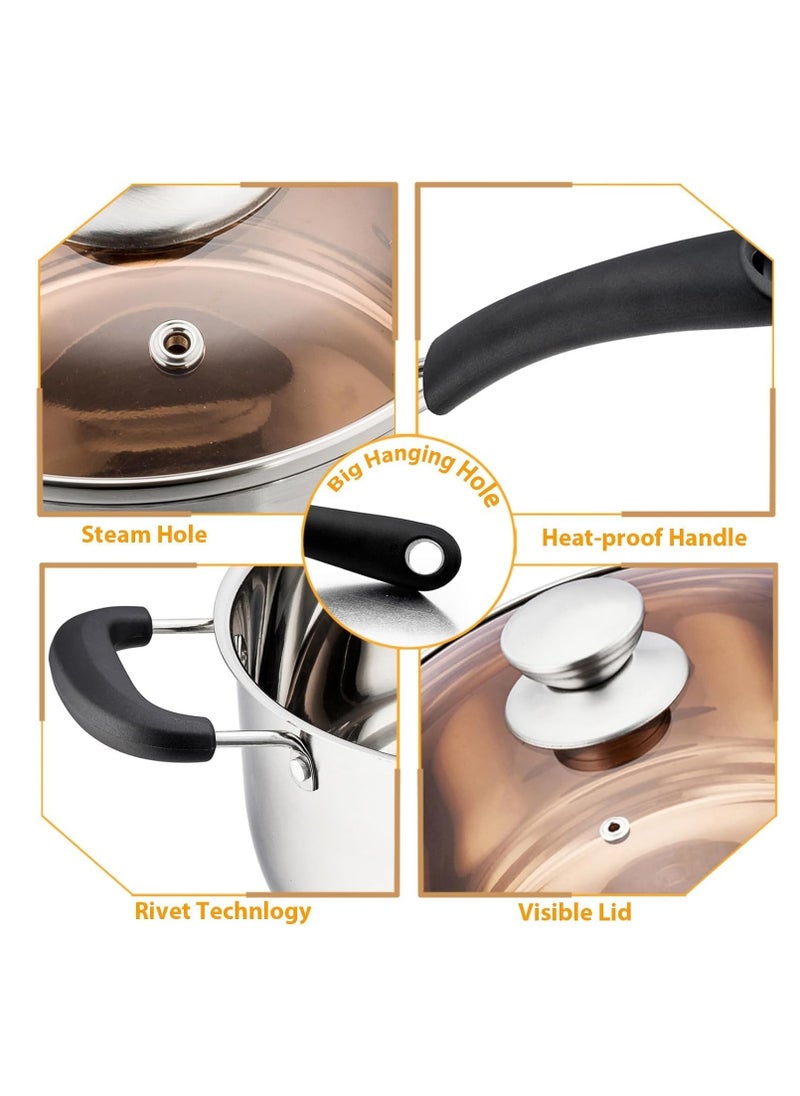 Saucepan with Lid, Sauce Cooking Pot Milk Pan Stainless Steel, Professional with Long Heatproof Handle for Home Kitchen Restaurant, Healthy  Non Toxic, Multi-use, Dishwasher Safe (16cm)