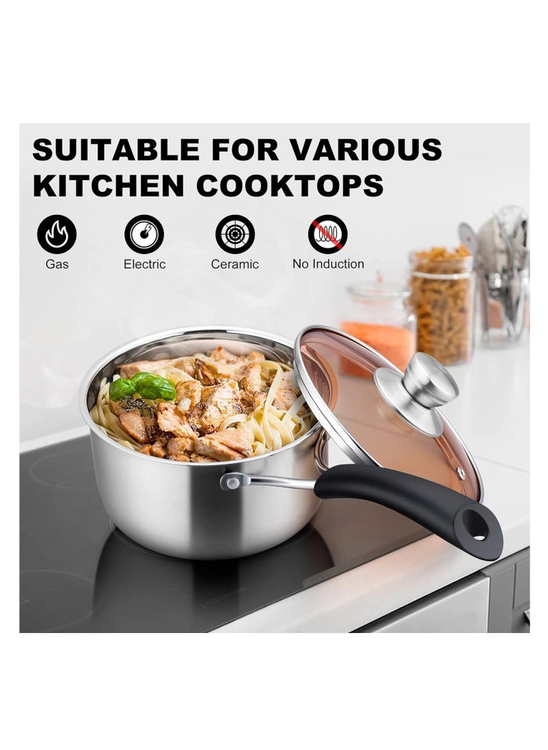 Saucepan with Lid, Sauce Cooking Pot Milk Pan Stainless Steel, Professional with Long Heatproof Handle for Home Kitchen Restaurant, Healthy  Non Toxic, Multi-use, Dishwasher Safe (16cm)