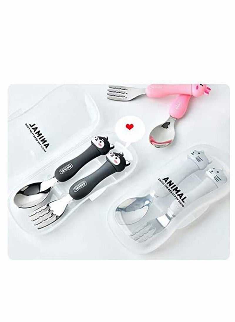 Toddler Utensils Set 3PCS Kids Cutlery Sets Children's Portable Tableware Spoon & Fork Set with Plastic Case 304 Stainless Steel BPA Free Dishwasher Safe (Chicken, Bear, Bunny)