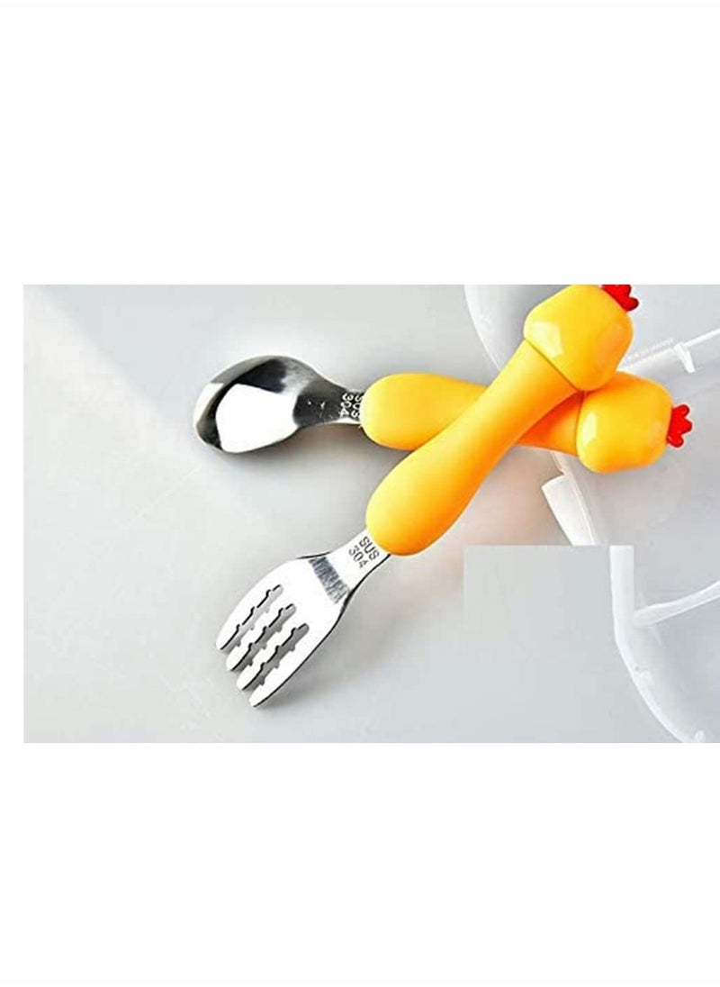 Toddler Utensils Set 3PCS Kids Cutlery Sets Children's Portable Tableware Spoon & Fork Set with Plastic Case 304 Stainless Steel BPA Free Dishwasher Safe (Chicken, Bear, Bunny)