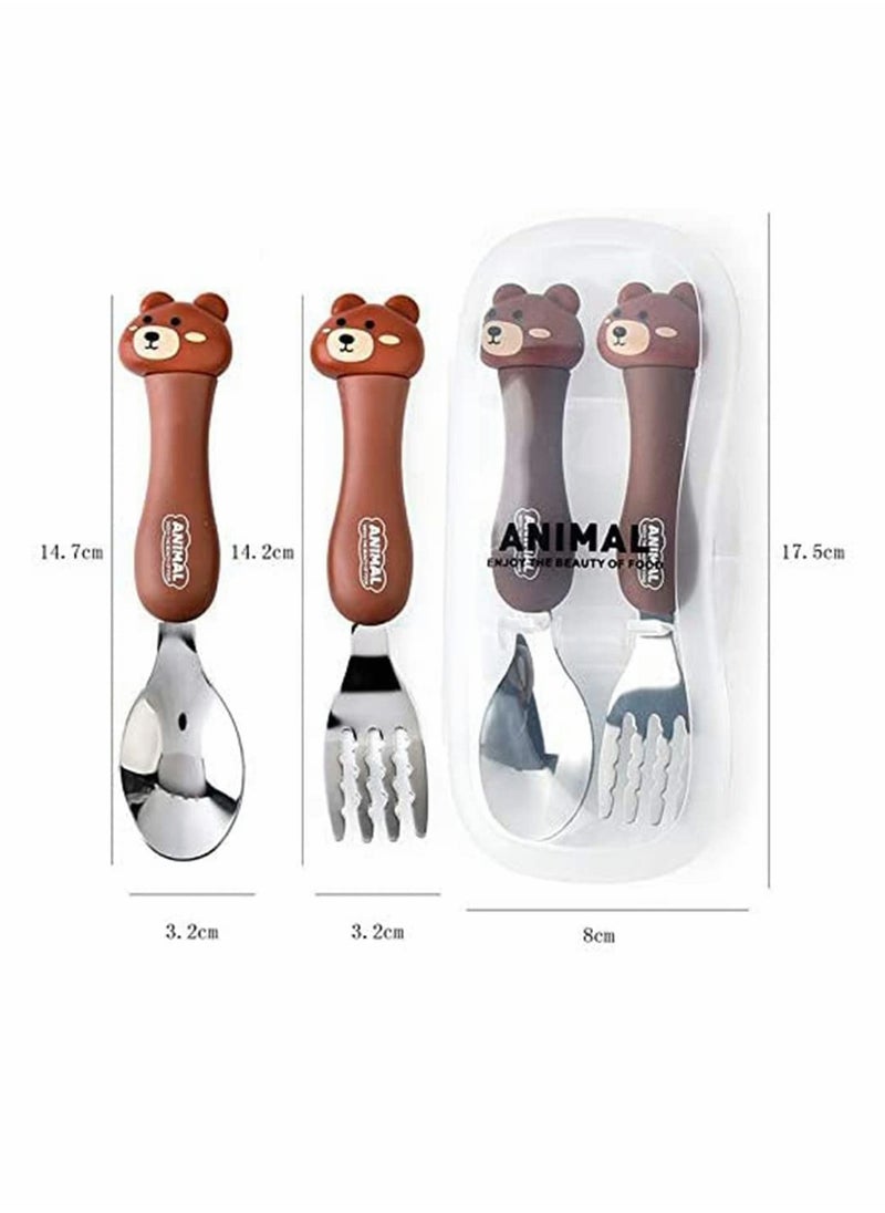 Toddler Utensils Set 3PCS Kids Cutlery Sets Children's Portable Tableware Spoon & Fork Set with Plastic Case 304 Stainless Steel BPA Free Dishwasher Safe (Chicken, Bear, Bunny)