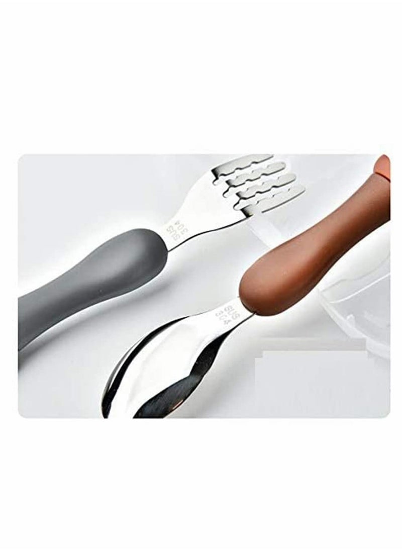 Toddler Utensils Set 3PCS Kids Cutlery Sets Children's Portable Tableware Spoon & Fork Set with Plastic Case 304 Stainless Steel BPA Free Dishwasher Safe (Chicken, Bear, Bunny)