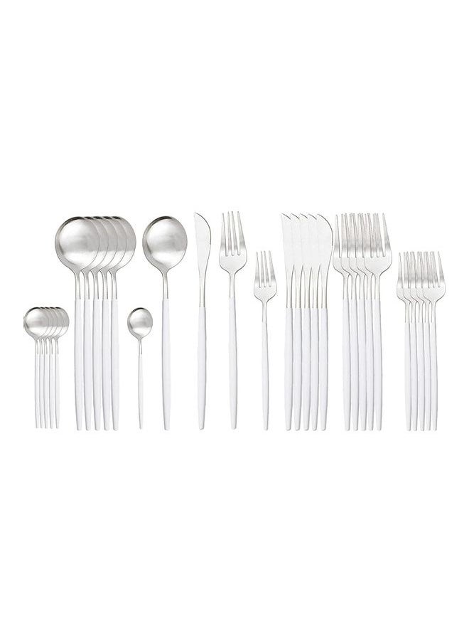 30-Piece Various Size Stainless Steel Cutlery Set Silver/White