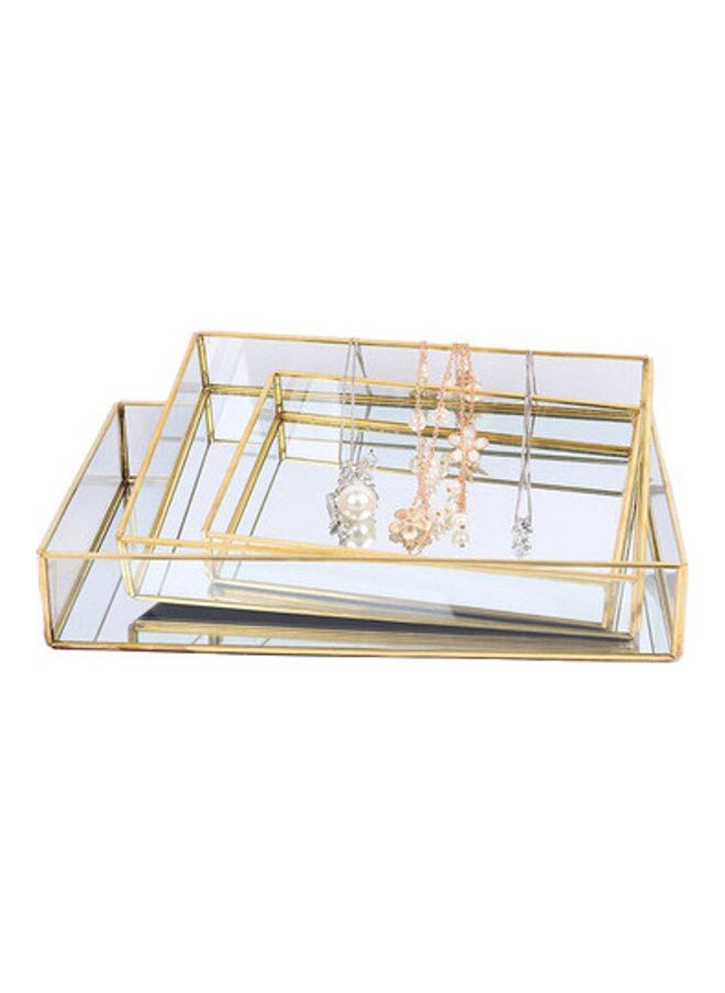 3-Piece Metal Glass Serving Trays Gold/Clear 30x20x5cm