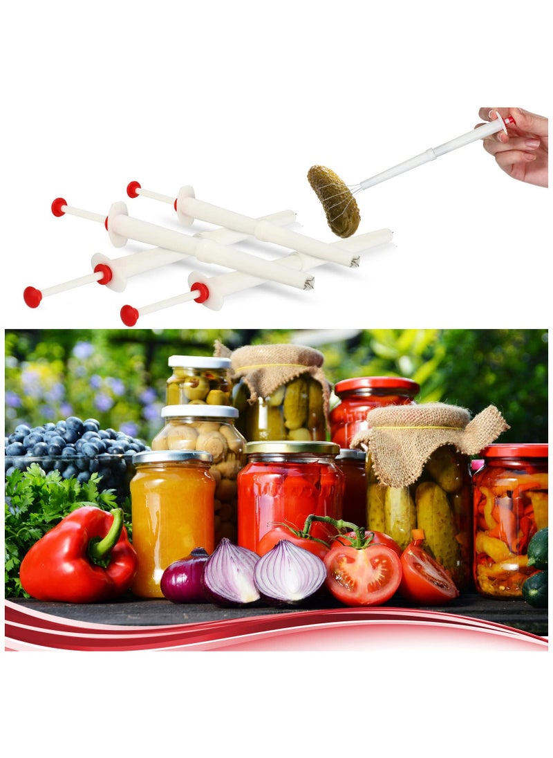Pickle Picker Set of 4, Stainless Steel and Plastic Pickle Pincher Olive Pepper, 8 Inch Deluxe Pickle Grabber Tool, Pickle Jar Fork for Kitchen Food Olive Pepper Cucumber Pickle, White