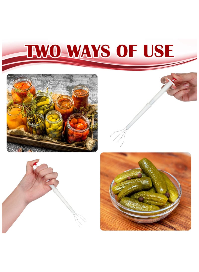 Pickle Picker Set of 4, Stainless Steel and Plastic Pickle Pincher Olive Pepper, 8 Inch Deluxe Pickle Grabber Tool, Pickle Jar Fork for Kitchen Food Olive Pepper Cucumber Pickle, White