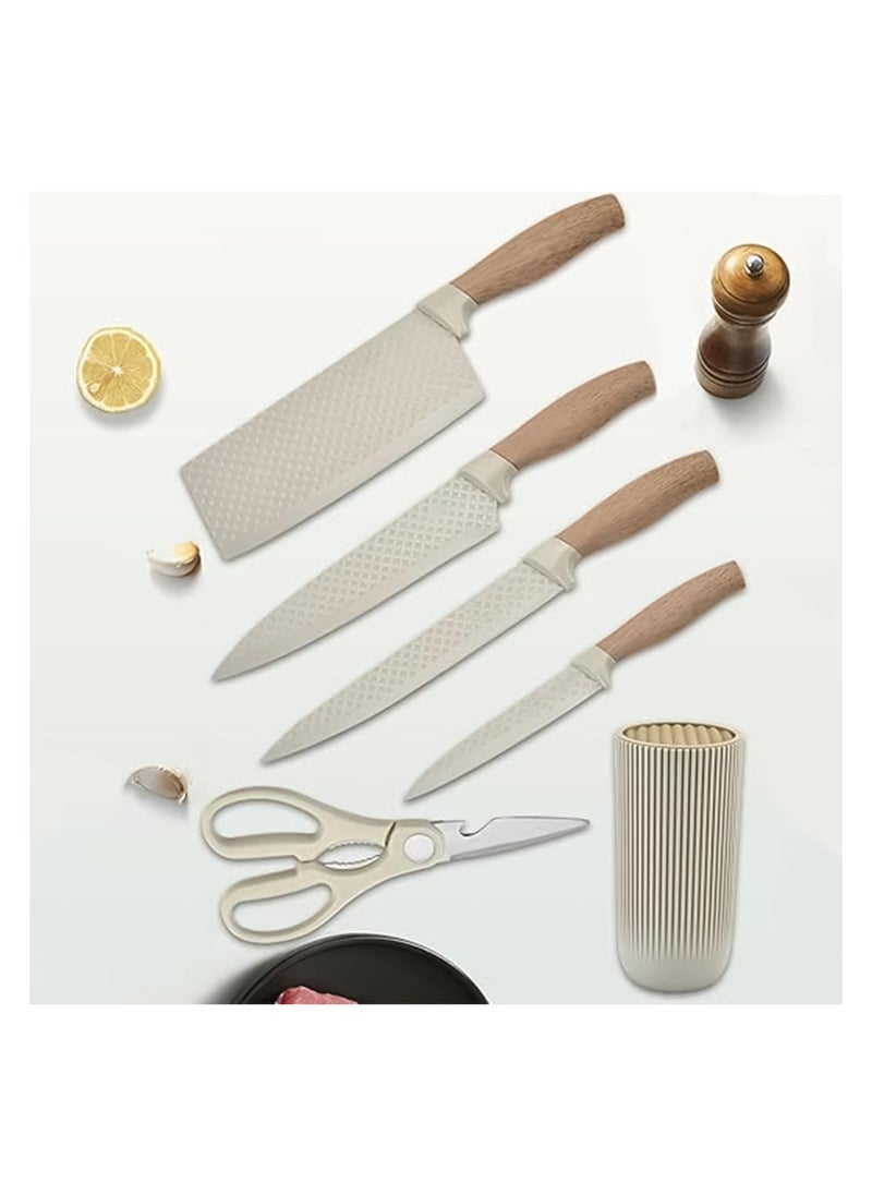 INFLUX Khaki Sharp Knife Set for Kitchen - Premium 6-Piece Stainless Steel Cutlery Set with Ergonomic Wood Handles, Ideal Cookware for Home Chefs and Kitchen Accessories