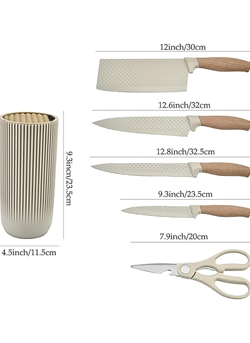 INFLUX Khaki Sharp Knife Set for Kitchen - Premium 6-Piece Stainless Steel Cutlery Set with Ergonomic Wood Handles, Ideal Cookware for Home Chefs and Kitchen Accessories
