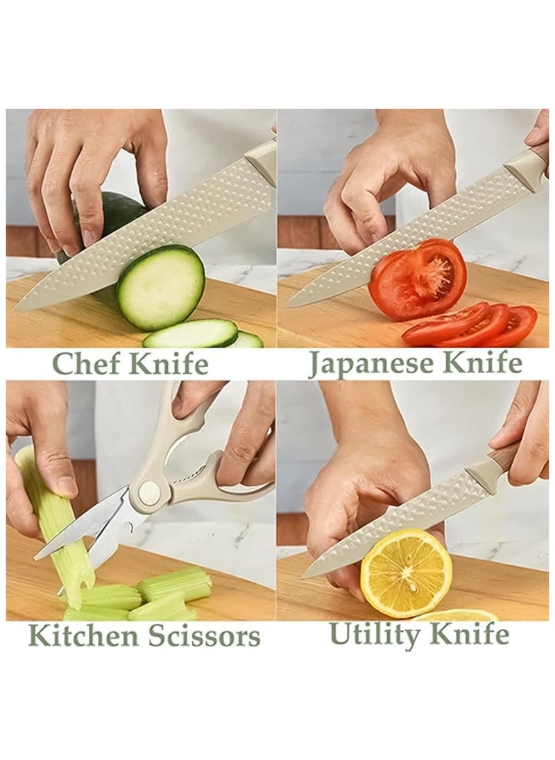 INFLUX Khaki Sharp Knife Set for Kitchen - Premium 6-Piece Stainless Steel Cutlery Set with Ergonomic Wood Handles, Ideal Cookware for Home Chefs and Kitchen Accessories