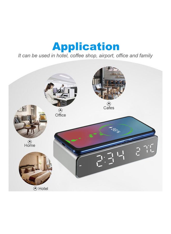 LED Desk Alarm Clock With Thermometer Silver