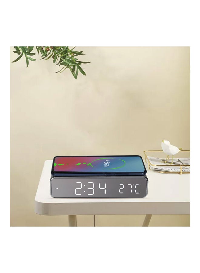 LED Desk Alarm Clock With Thermometer Silver