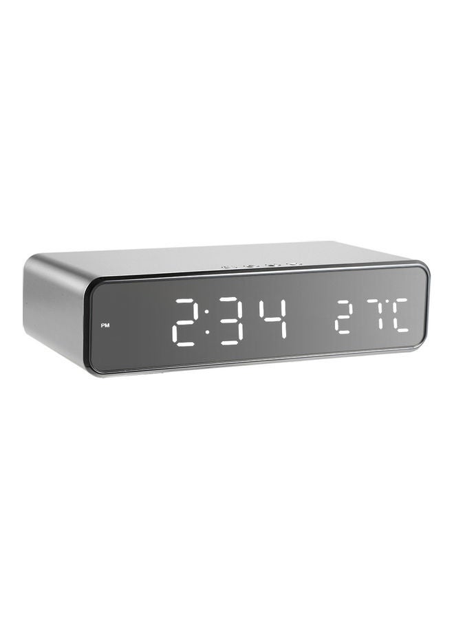 LED Desk Alarm Clock With Thermometer Silver
