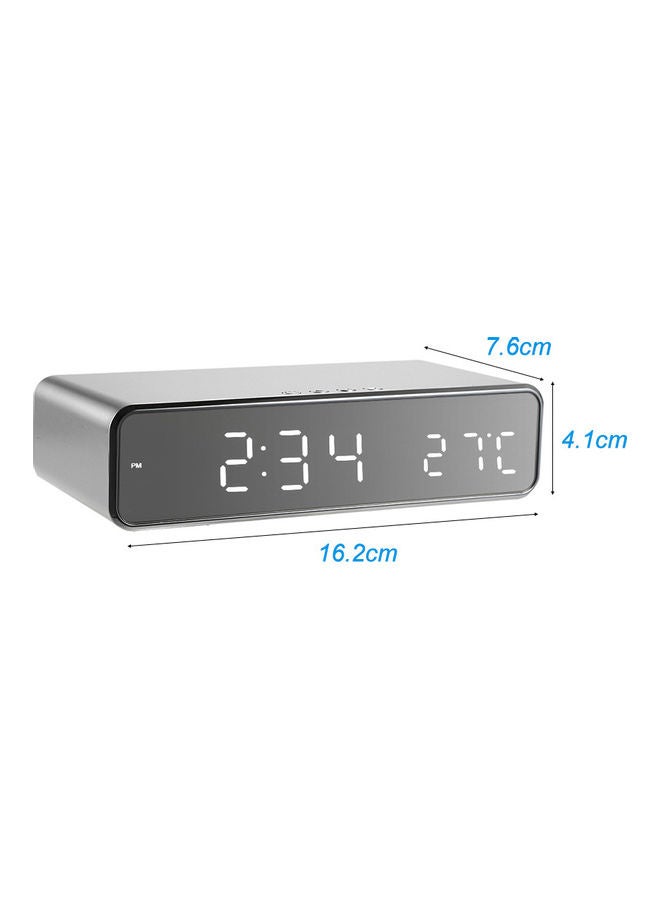 LED Desk Alarm Clock With Thermometer Silver