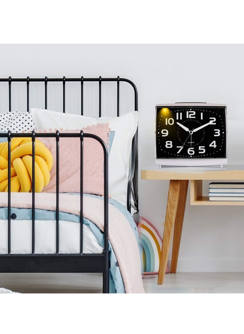 Analog Alarm Clock, Digital Alarm Clock for Bedrooms, Large Square Alarm Clock, Silent Movement, Silent Alarm Clocks Bedside, with Night Light, Non Ticking Table Clocks, No Batteries Included