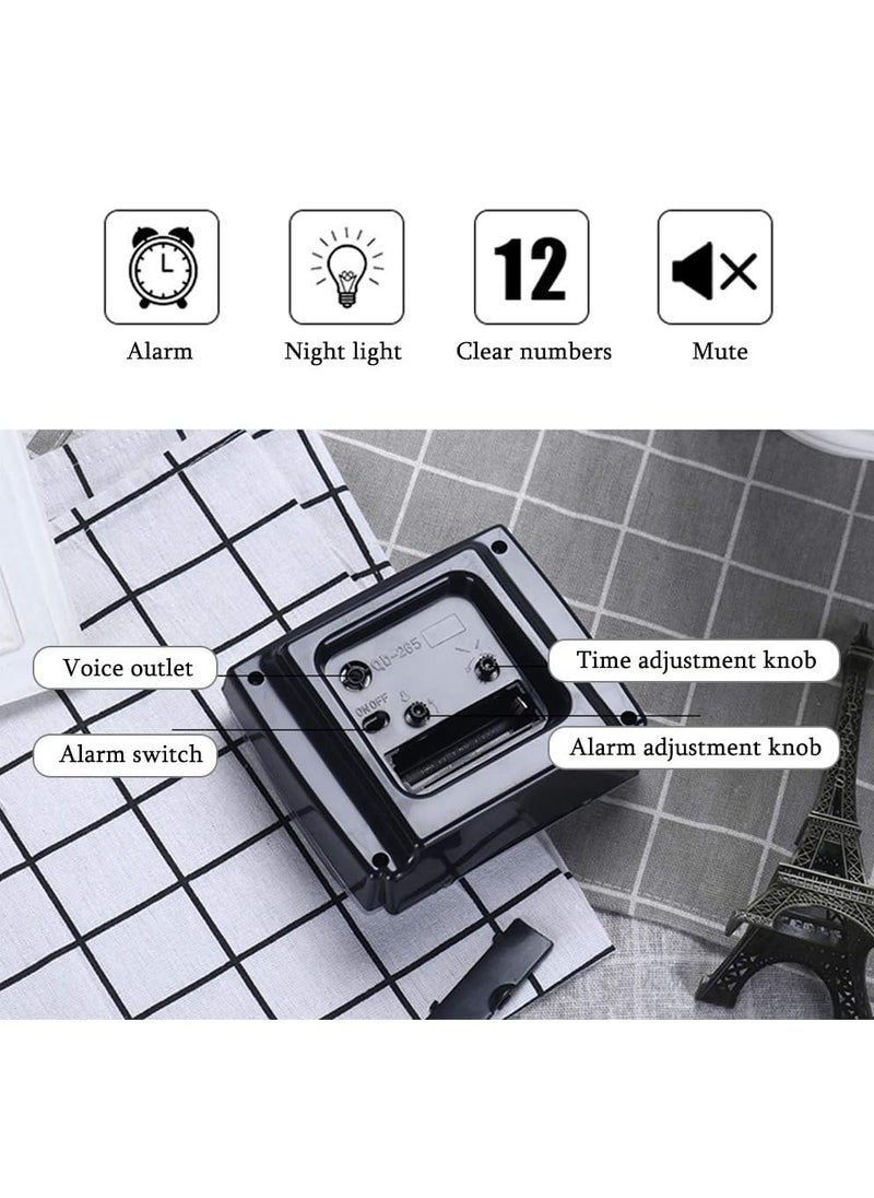 Analog Alarm Clock, Digital Alarm Clock for Bedrooms, Large Square Alarm Clock, Silent Movement, Silent Alarm Clocks Bedside, with Night Light, Non Ticking Table Clocks, No Batteries Included