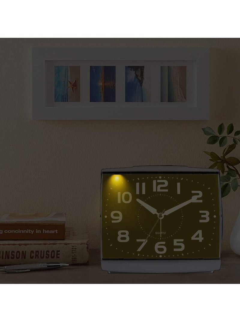 Analog Alarm Clock, Digital Alarm Clock for Bedrooms, Large Square Alarm Clock, Silent Movement, Silent Alarm Clocks Bedside, with Night Light, Non Ticking Table Clocks, No Batteries Included