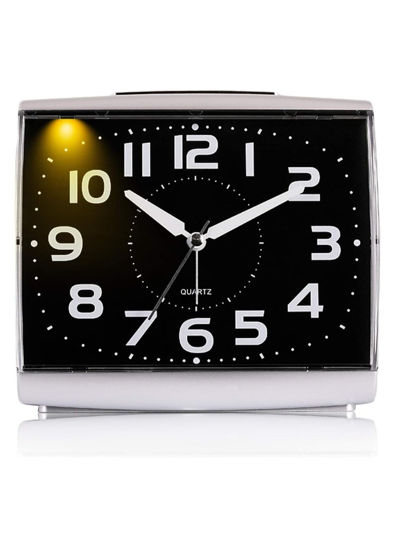 Analog Alarm Clock, Digital Alarm Clock for Bedrooms, Large Square Alarm Clock, Silent Movement, Silent Alarm Clocks Bedside, with Night Light, Non Ticking Table Clocks, No Batteries Included