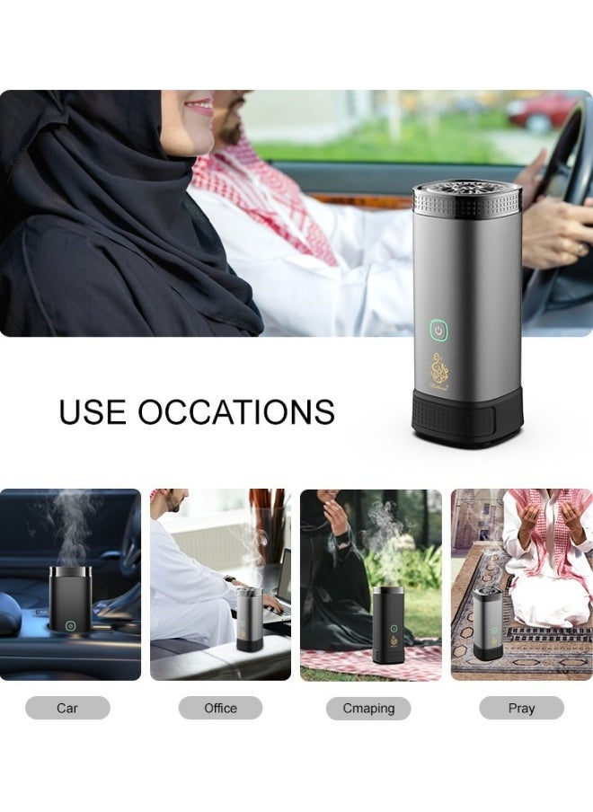 Electric Incense Burner Car Electric Incense Censer Portable USB Rechargeable Smart Electronic Arabic Incense Burner Holder for Car and  Home Use (Black)