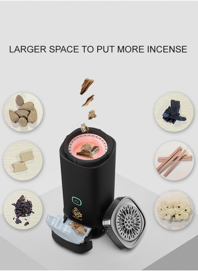 Electric Incense Burner Car Electric Incense Censer Portable USB Rechargeable Smart Electronic Arabic Incense Burner Holder for Car and  Home Use (Black)