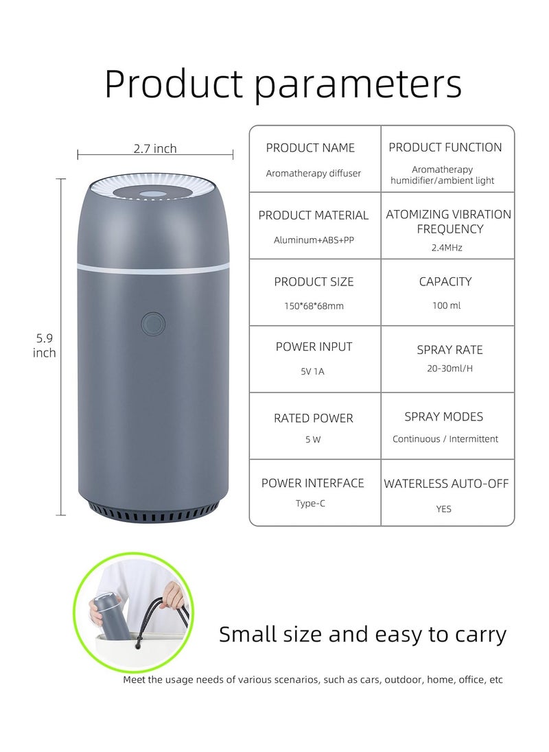 Car Diffuser, Portable Mini Ultrasonic Mist, Aroma Diffuser 100ml USB Diffuser Freshener for Vehicle Home Office Bedroom