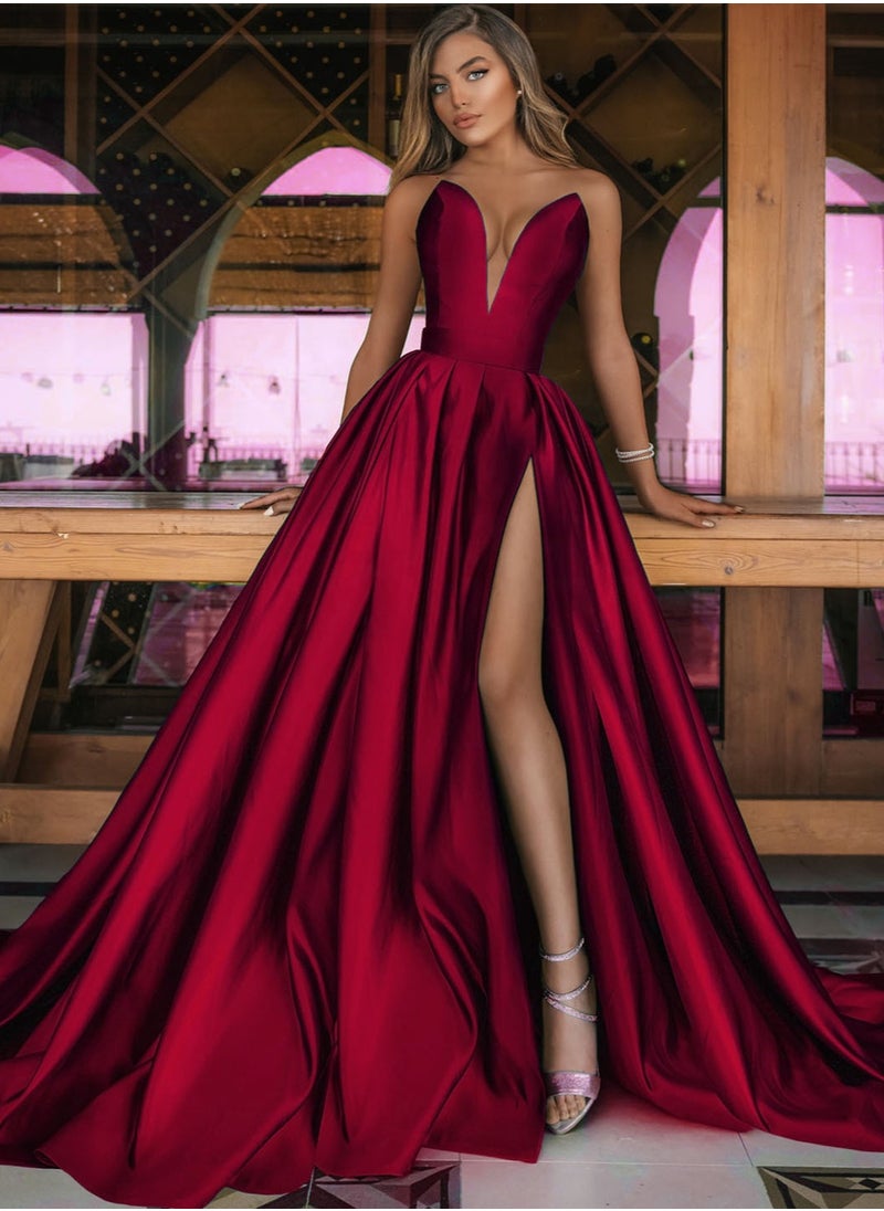Bridesmaid Dresses Woman Guest Wedding Party DressesDeep V-neck Split Floor-length Formal Occasion Elegant Evening Costume