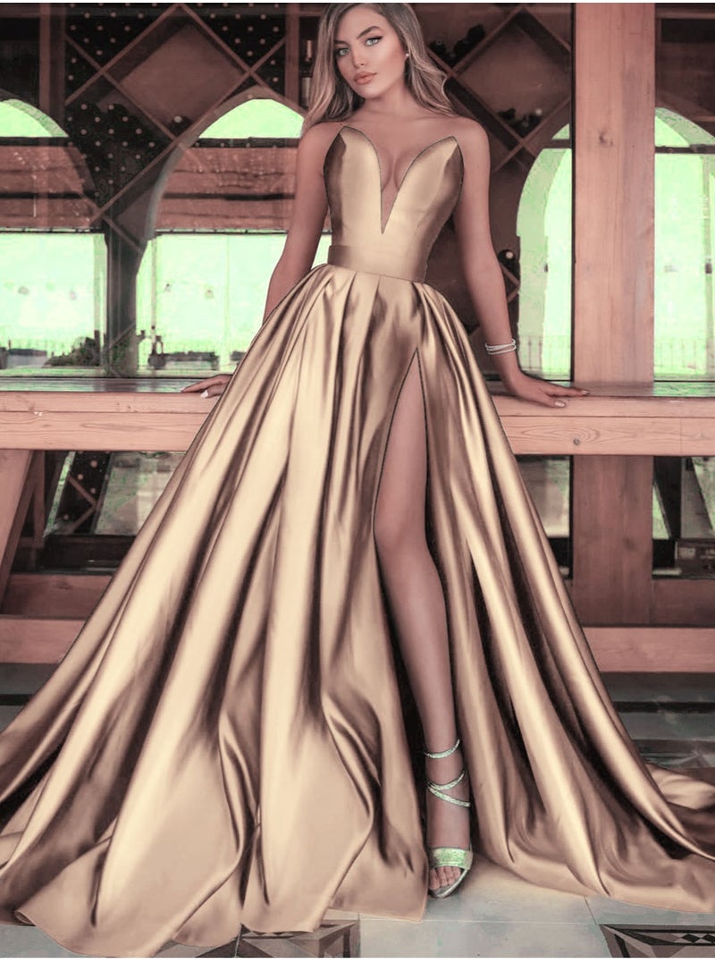 Bridesmaid Dresses Woman Guest Wedding Party DressesDeep V-neck Split Floor-length Formal Occasion Elegant Evening Costume