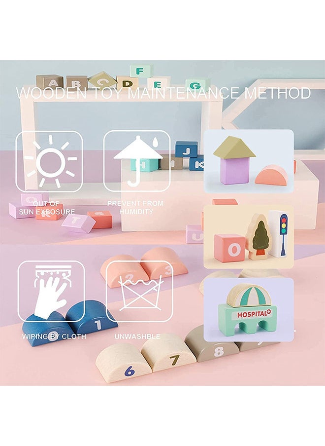 Wooden Building Block Set 115 Pieces Urban Building Stacker Preschool Education Wooden Toys for Children over 3 Years Old Toys
