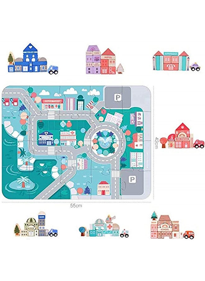 Wooden Building Block Set 115 Pieces Urban Building Stacker Preschool Education Wooden Toys for Children over 3 Years Old Toys