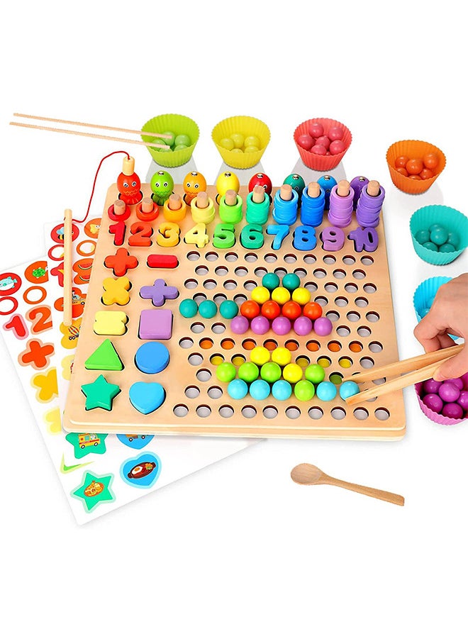 Wooden Nail Board Toys Digital Jigsaw Puzzle Montessori Toys Children's Magnetic Fishing Game Beads Count Shape Sorting Game