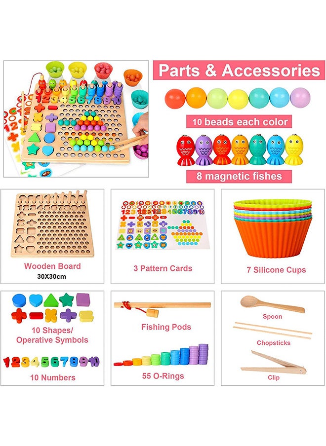 Wooden Nail Board Toys Digital Jigsaw Puzzle Montessori Toys Children's Magnetic Fishing Game Beads Count Shape Sorting Game
